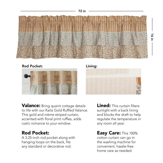 Deals β VHC Brands Kaila Ticking Gold Ruffled Valance 16x72 𧨠- Image 3