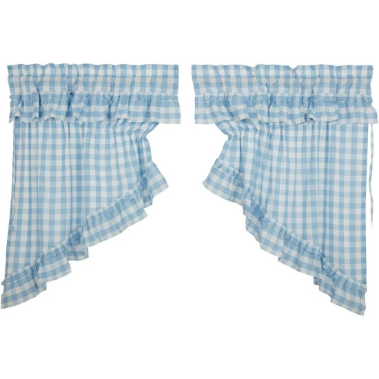 Discount π VHC Brands Annie Buffalo Blue Check Ruffled Prairie Swag Set Of 2 36x36x18 π