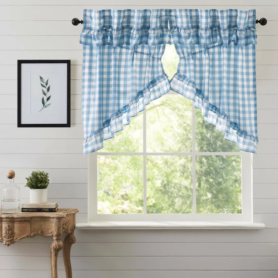 Discount π VHC Brands Annie Buffalo Blue Check Ruffled Prairie Swag Set Of 2 36x36x18 π - Image 2