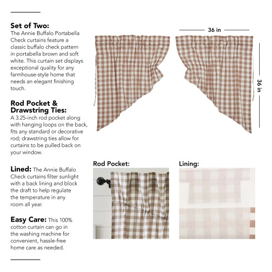 Best reviews of ❤️ VHC Brands Annie Buffalo Portabella Check Prairie Swag Set Of 2 36x36x18 ⭐ - Image 4