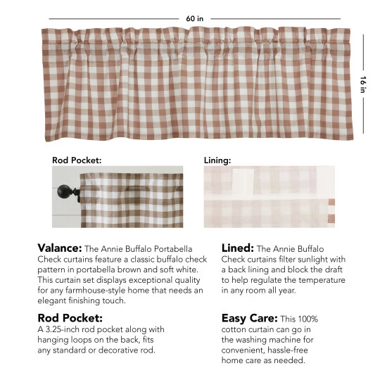 New βοΈ VHC Brands Annie Buffalo Portabella Check Valance 16x60 π₯ - Image 2