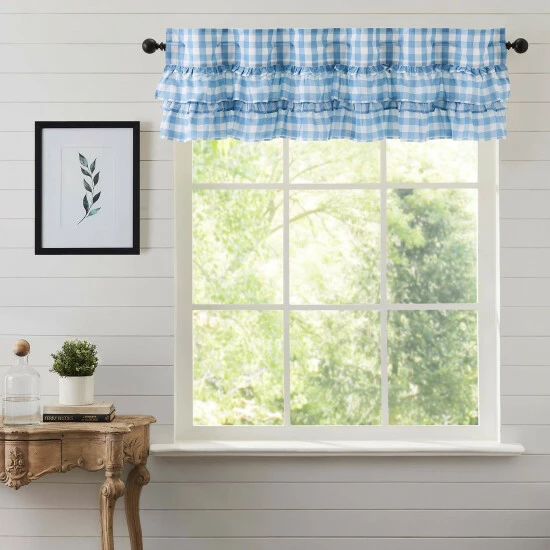 Promo π VHC Brands Annie Buffalo Blue Check Ruffled Valance 16x60 π - Image 2