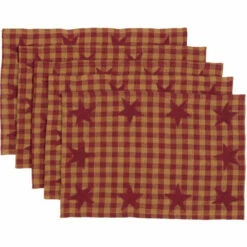 Hot Sale 🌟 VHC Brands Primitive Tabletop Kitchen Star Placemat Set Of 6 Cotton Star - Placemat 12x18 Burgundy/dark Tan 🎉