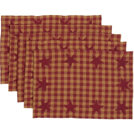 Hot Sale π VHC Brands Primitive Tabletop Kitchen Star Placemat Set Of 6 Cotton Star - Placemat 12x18 Burgundy/dark Tan π