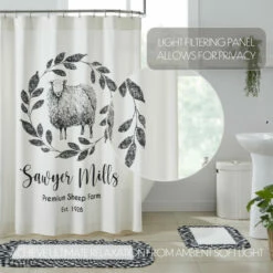 Best Pirce 🥰 VHC Brands Sawyer Mill Black Sheep Shower Curtain 72x72 ⌛