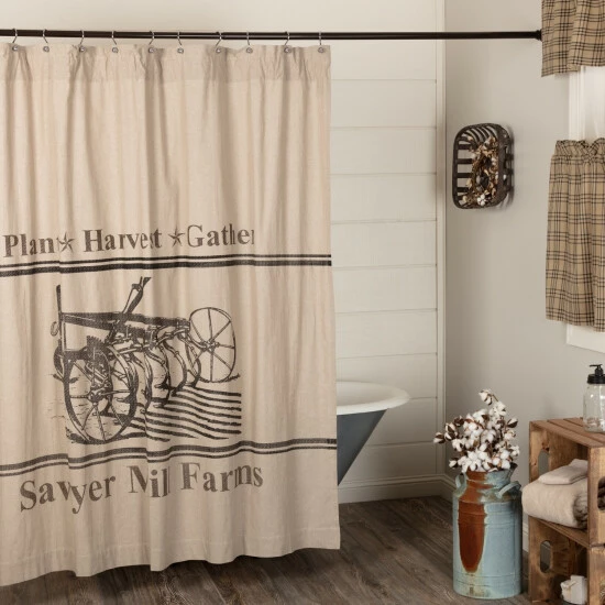 Budget π VHC Brands Sawyer Mill Charcoal Plow Shower Curtain 72x72 π