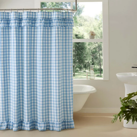 Best deal π VHC Brands Annie Buffalo Blue Check Ruffled Shower Curtain 72x72 π