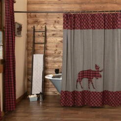Best deal 👍 VHC Brands Cumberland Moose Applique Shower Curtain 72x72 🎁