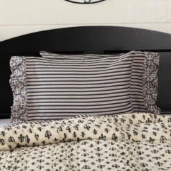 Promo 🔔 VHC Brands Black Farmhouse Bedding VHC Elysee Pillow Case Set Of 2 Cotton Striped Creme/raven/charcoal Grey 😍