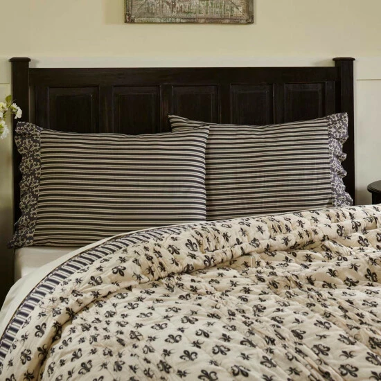 Promo π VHC Brands Black Farmhouse Bedding VHC Elysee Pillow Case Set Of 2 Cotton Striped Creme/raven/charcoal Grey π - Image 2