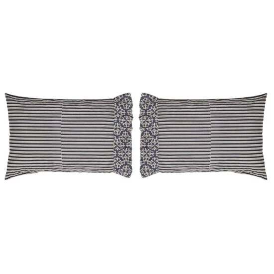 Promo π VHC Brands Black Farmhouse Bedding VHC Elysee Pillow Case Set Of 2 Cotton Striped Creme/raven/charcoal Grey π - Image 3