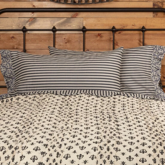 Promo π VHC Brands Black Farmhouse Bedding VHC Elysee Pillow Case Set Of 2 Cotton Striped Creme/raven/charcoal Grey π - Image 4