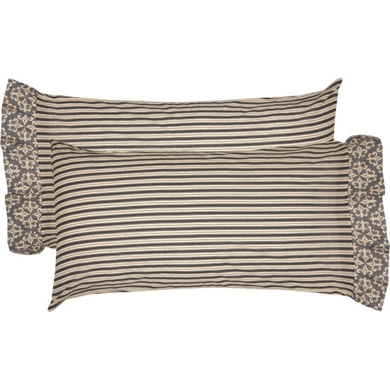 Promo π VHC Brands Black Farmhouse Bedding VHC Elysee Pillow Case Set Of 2 Cotton Striped Creme/raven/charcoal Grey π - Image 7