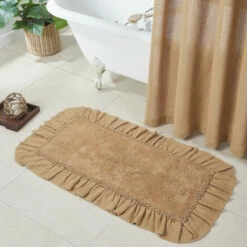 New 🥰 VHC Brands Burlap Natural Bathmat 27x48 👍