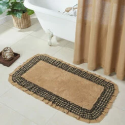 Best deal 😍 VHC Brands Burlap Natural W/ Black Check Bathmat 27x48 ✨