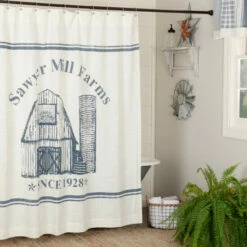 Brand new 😍 VHC Brands Sawyer Mill Blue Barn Shower Curtain 72x72 😉