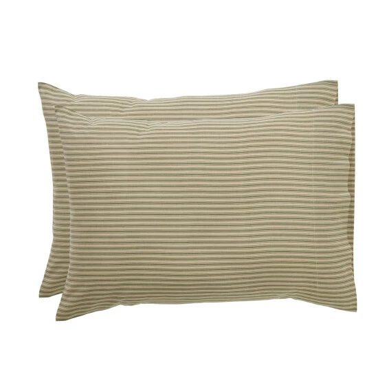 Best Sale π€© VHC Brands Prairie Winds Green Ticking Stripe Pillow Case Set Khaki/sage Green π - Image 2