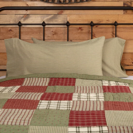 Best Sale π€© VHC Brands Prairie Winds Green Ticking Stripe Pillow Case Set Khaki/sage Green π - Image 5