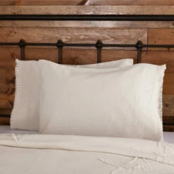 Wholesale 👍 VHC Brands Burlap Antique White Standard Pillow Case Fringed Ruffle Set Of 2 🔔