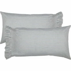 Brand new β VHC Brands Sawyer Mill Blue Ticking Stripe Ruffled King Pillow Case Set Of 2 21x40 π€©
