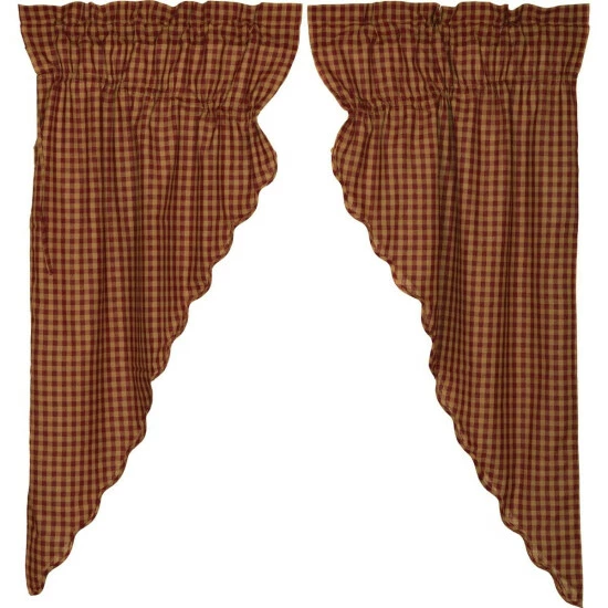 Cheap π VHC Brands Check Scalloped Prairie Short Panel Set Of 2 63x36x18 - 63x36 Dark Tan/burgundy π - Image 3