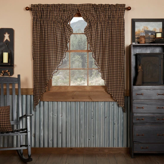 Cheap π VHC Brands Check Scalloped Prairie Short Panel Set Of 2 63x36x18 - 63x36 Dark Tan/burgundy π - Image 4