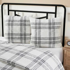 Best Sale ❤️ VHC Brands Black Plaid Fabric Euro Sham 26x26 🎁