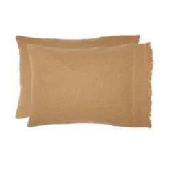 Discount 👍 VHC Brands Burlap Natural Standard Pillow Case W/ Fringed Ruffle Set Of 2 21x30 🧨
