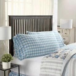 New ⌛ VHC Brands Annie Buffalo Blue Check King Pillow Case Set Of 2 ❤️