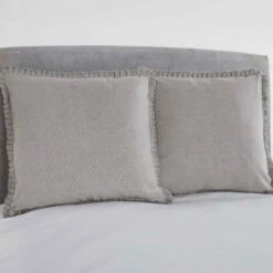Discount 😀 VHC Brands Burlap Dove Grey Fabric Euro Sham W/ Fringed Ruffle 26x26 ⭐