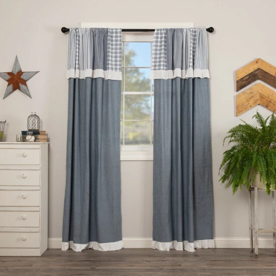 Discount π₯° VHC Brands Sawyer Mill Patchwork Panel With Valance Set - Panel 84x40 Khaki/charcoal Grey/dark Creme π - Image 2