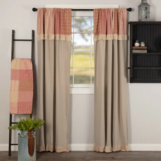 Discount π₯° VHC Brands Sawyer Mill Patchwork Panel With Valance Set - Panel 84x40 Khaki/charcoal Grey/dark Creme π - Image 3