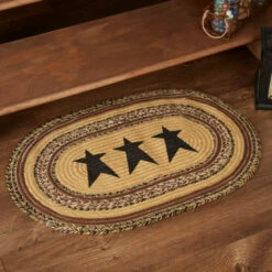 Wholesale 🤩 VHC Brands Kettle Grove Jute Rug Oval Stencil Stars W/ Pad 20x30 - 20" X 30" 💯