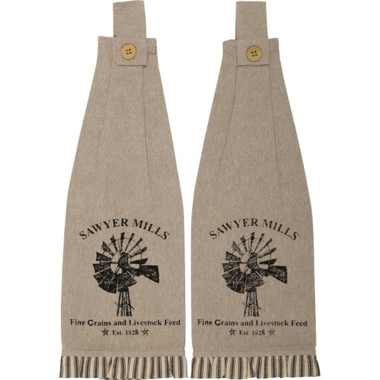 Best deal β VHC Brands Sawyer Mill Charcoal Windmill Button Loop Kitchen Towel Set Of 2 - Kitchen Towel 6.5x18 𧨠- Image 3