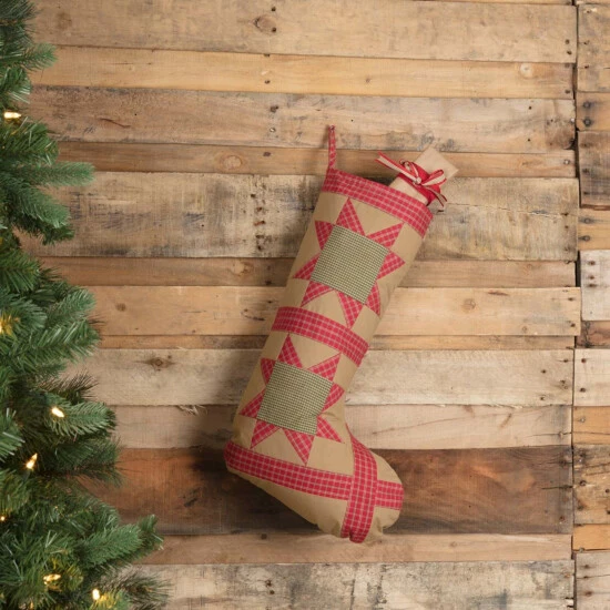 Hot Sale π VHC Brands Dolly Star Patch Stocking - Stocking 12x20 Emerald Green/bright Red/natural π€© - Image 2