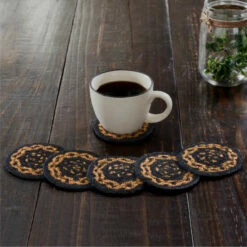 Cheap 🌟 VHC Brands Black & Tan Jute Coaster Set Of 6 🔥