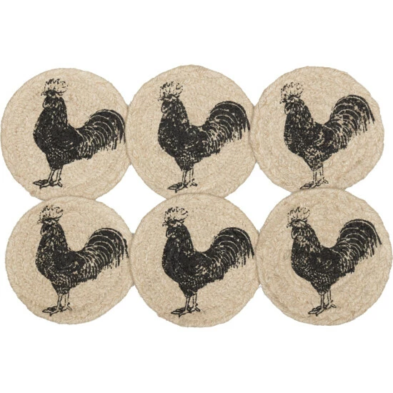 New β¨ VHC Brands Sawyer Mill Charcoal Poultry Jute Coaster Set Of 6 - Coaster Set π - Image 2