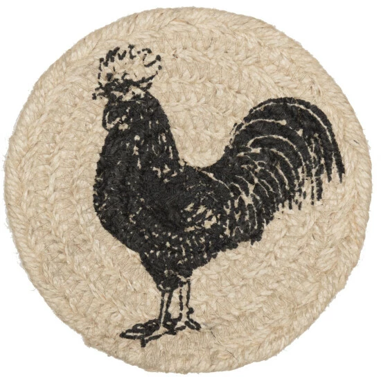 New β¨ VHC Brands Sawyer Mill Charcoal Poultry Jute Coaster Set Of 6 - Coaster Set π - Image 3