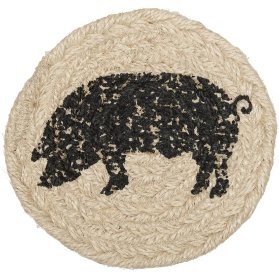 Outlet π VHC Brands Sawyer Mill Charcoal Pig Jute Coaster Set Of 6 - Coaster Set π - Image 2