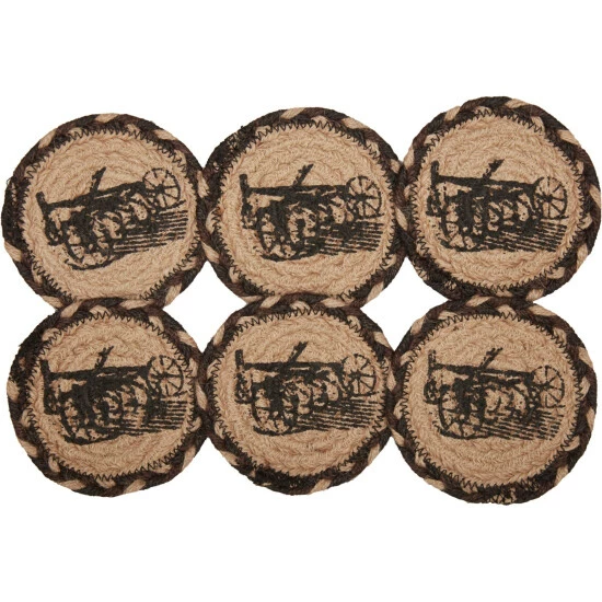 Best reviews of π€© VHC Brands Sawyer Mill Charcoal Plow Jute Coaster Set Of 6 - Coaster Set π - Image 5