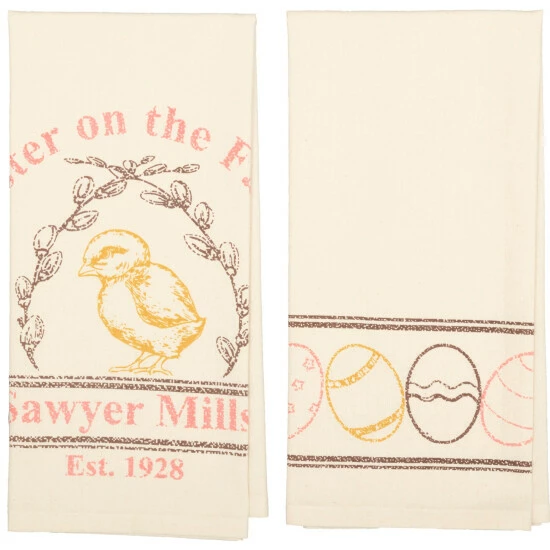 Best Sale βοΈ VHC Brands Sawyer Mill Easter On The Farm Chick Unbleached Natural Muslin Tea Towel Set Of 2 19x28 - Tea Towel 28x19 π₯° - Image 3