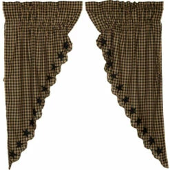 Brand new 🔔 VHC Brands Primitive Curtains VHC Star Short Prairie Panel 63x36x18 Pair Rod Pocket Cotton Appliqued - Prairie Panel 63x36 Navy/natural ⌛