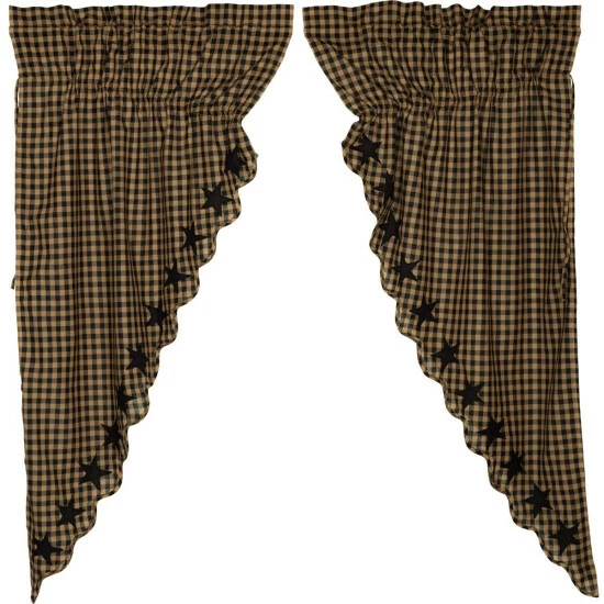 Brand new π VHC Brands Primitive Curtains VHC Star Short Prairie Panel 63x36x18 Pair Rod Pocket Cotton Appliqued - Prairie Panel 63x36 Navy/natural β