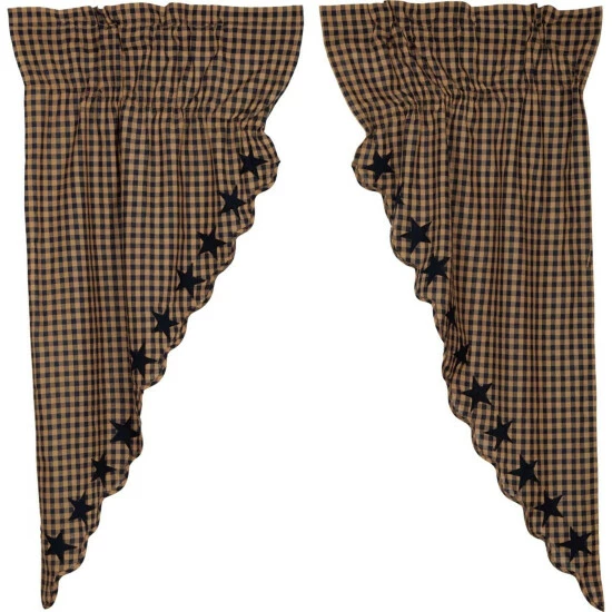Brand new π VHC Brands Primitive Curtains VHC Star Short Prairie Panel 63x36x18 Pair Rod Pocket Cotton Appliqued - Prairie Panel 63x36 Navy/natural β - Image 5