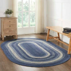 Budget βοΈ VHC Brands Great Falls Blue Jute Rug Oval W/ Pad 60x96 β
