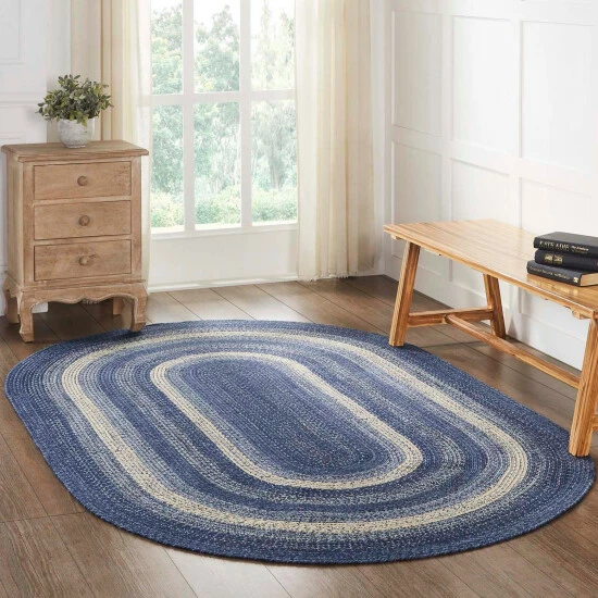 Budget ✔️ VHC Brands Great Falls Blue Jute Rug Oval W/ Pad 60x96 ⭐