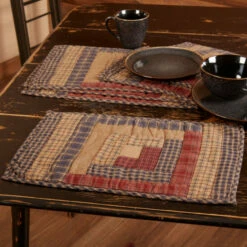 Hot Sale 😀 VHC Brands Millsboro Placemat Log Cabin Block Quilted Set Of 6 12x18 - Placemat 12x18 😀