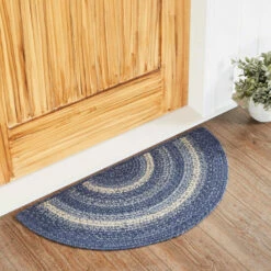 Best Sale π― VHC Brands Great Falls Blue Jute Rug Half Circle W/ Pad 16.5x33 - 16.5" X 33" Half Circle π