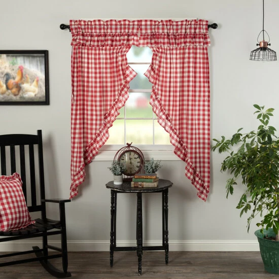 Promo π₯ VHC Brands Annie Buffalo Check Ruffled Short Prairie Panel Set - Prairie Panel 63x36 - Prairie Panel 63x36 Country Black/soft White β¨ - Image 2