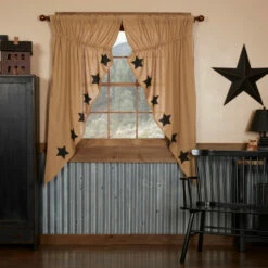 Best deal 🛒 VHC Brands Burlap With Stencil Stars Short Prairie Panel Set - Prairie Panel 63x36 Natural/burgundy ✨